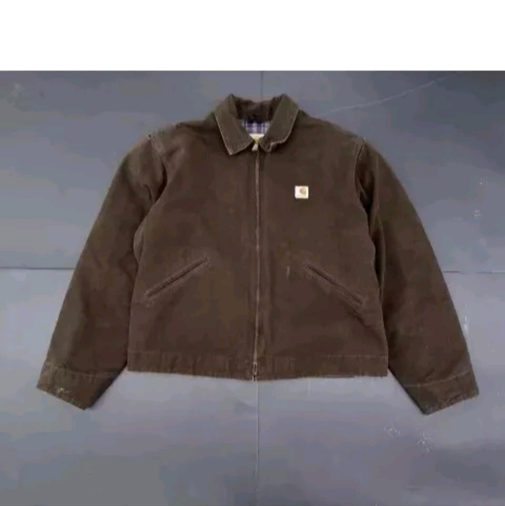 Vintage Carhartt Detroit Jacket Flannel Lined Sz Large J200DKB Dark Brown VTG